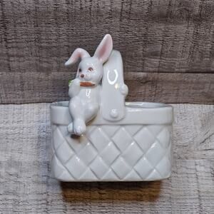 Vintage Fitz and Floyd Bunny Figurine Basket Ceramic Easter Tier Tray Decor